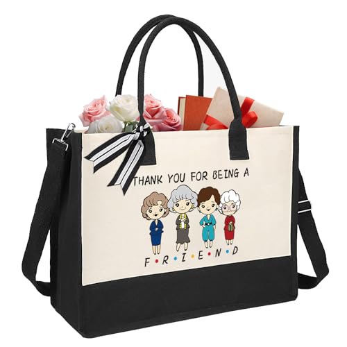 Image of Golden Girls Double Sided Canvas Tote Bag with Zipper, Friend Gifts for Women Thank You Gift for Friends, Friendship Gift for Friends Bestie Soul Sisters BFF, Birthday Christmas Gifts for Friends