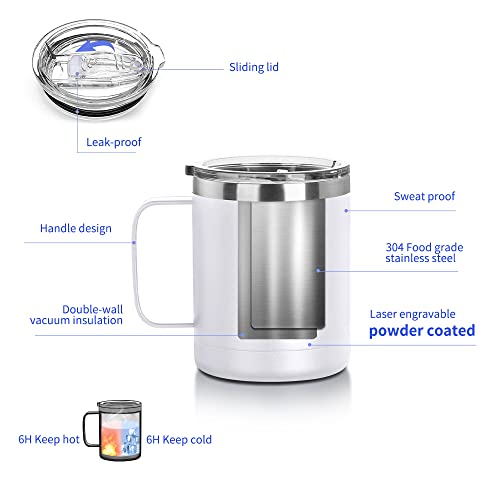 Craft Express 10 Oz Stainless Steel Coffee Mug With Lid - Double Wall Vacuum Insulated Coffee Mug Tumbler With Handle - Engraved Powder Coated Travel Coffee Mug Cup For Glowforge Pro - White 4 Pack #TOP4