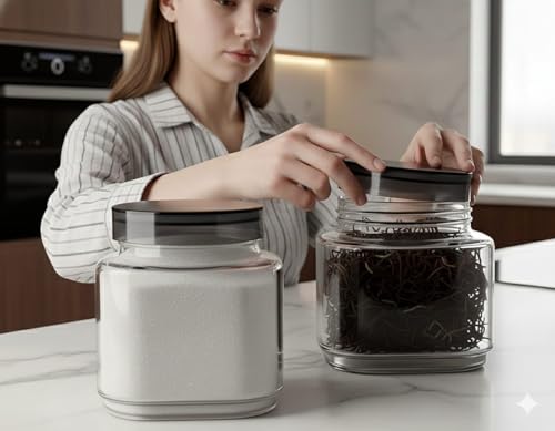 Image of Stylish Clear Transparent Glass Storage Jar With Airtight Lid For Spices, Snacks, Dry Fruits & Pantry Essentials (1)