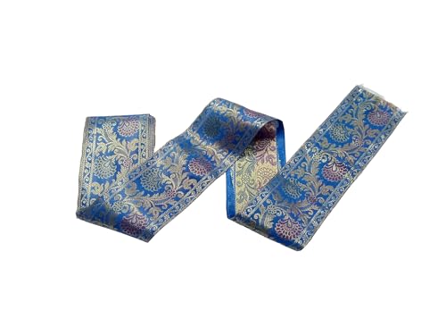 Image of Brocade Ethnic Work 9 Meter Laces and Borders Material for Dresses, Sarees, Lehenga, Suits, Blouses, Dupatta, chunri and Crafts (Turquoise)