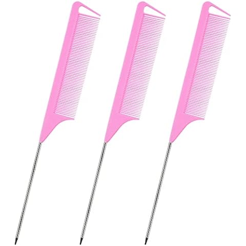 3 Pcs Rat Tail Combs Anti-static Pink Hairdressing Comb for Women Heat Resistant Professional Barber and Salon Parting Comb for Hair Cover