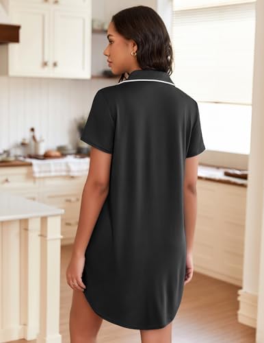 Ekouaer Womens Nightgown Button Down Night Gowns Short Sleeve Sleepshirt V Neck Nightshirt Soft Sleepwear S-XXL3