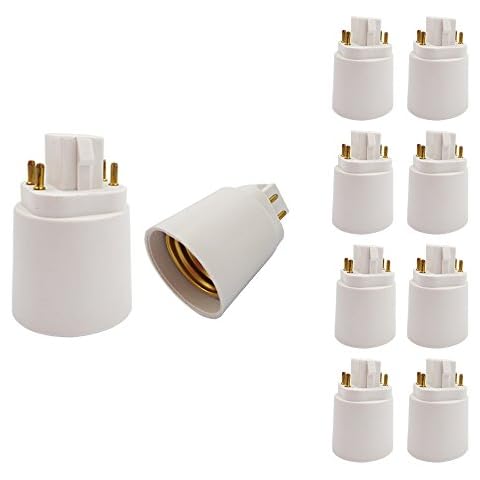 10pcs E-Simpo 4Pin Gx24q CFL to E26/E27 Lamp Base Socket Adapter Converter.Need Rewire to Bypass Ballast to Avoid Burnt Smell Flick. (10-Pack) Cover