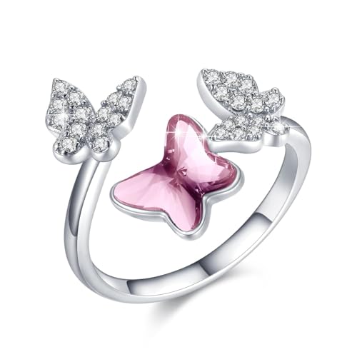 Bague papillon argent 925 femme cristal rose REDSUN bijou ajustable tendance