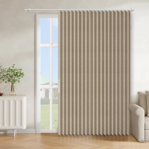 Image of AJAZZ Blackout Accordion Door Curtain 1 Panel 98 inchx78 inch Brown - Magnetic Folding Room Divider, No-Drill Sliding Patio Closet