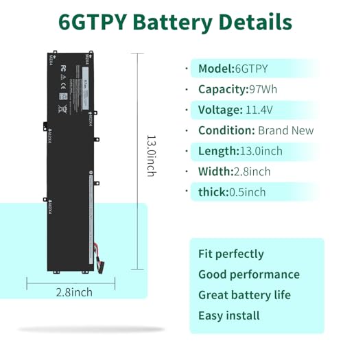 Image of DMKAOLLK 97Wh 6GTPY Battery for Dell XPS 15 9560 9570 9550 7590 Precision 5510 5520 5530 5540 Vostro 7500 7590 Series 4GVGH GPM03 1P6KD 5XJ28 M2X4 P56F P56F001 11.4V