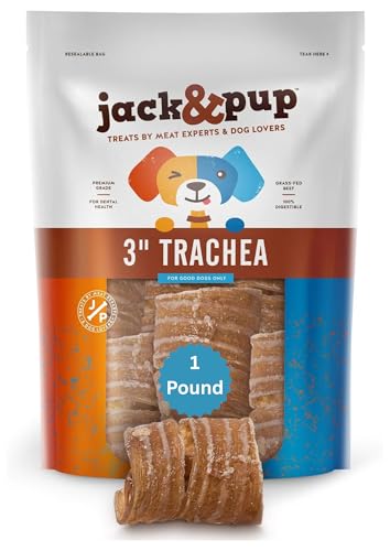 Jack&Pup Trachea Dog Chew - 3-inch Beef Trachea Bites for Dogs (16 oz) Natural Dog Treat for Dogs - Rich in Glucosamine and Chondroitin 100% Beef Chews