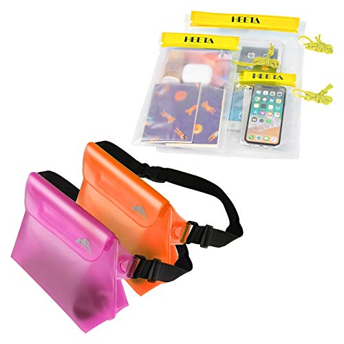 HEETA 2-Pack Waterproof Pouch with Waist Strap, Transparent Screen Touchable Dry Bag Bundle with 3-Pack Clear Waterproof Dry Bag, Water Tight Cases Pouch Dry Bags