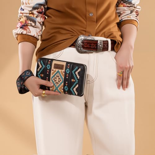 Image of Montana West Wrangler Women's RFID Blocking Wristlet Wallet, Western Style Wrist Strap, Zipper Pocket, Card Holder, Coin Purse. WG2214-W006BK