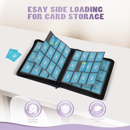 Image of 12 Pockets Trading Card Zipper Binder for 720 Cards| Secure Side Loading Pockets | Trading Card Album Folder | Compatible with YuGiOh, MTG,Sports Cards (Purple 12)