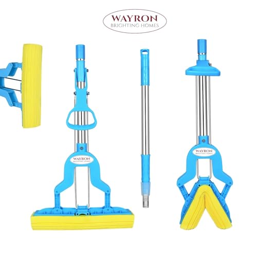 Image of Wayron Heavy Duty Stainless Steel Sponge Mop | Super Absorbent PVA Butterfly Floor Cleaning Mop | Durable Roller Squeeze for Home, Kitchen & Bathroom