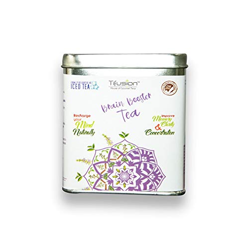 Tifusion Brain Booster Tea - Enhance for Memory, Focus Concertration, Clarity, Retention Power with Brahmi, Ashwagandha, Shankhapushpi, Rosemary, Jasmine - 200 gms | 100 Cups