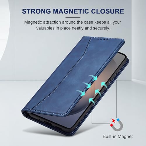 Image of Jasonyu Flip Wallet Case for Samsung Galaxy S26 Plus /S26+ 5G,Leather Magnetic Folio Cover with Card Holder,Kickstand - TPU Shockproof Durable Protective Phone Case,Blue