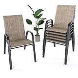 CHINNLUU Outdoor Patio Chairs Set of 6 Stackable Dining Chairs All-Weather Textilene Furniture Set for Pool Deck, Backyard, Garden