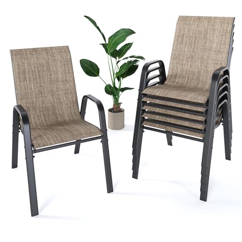 Image of Outdoor Patio Chairs Set of 6 Stackable Dining Chairs All-Weather Textilene Furniture Set for Pool Deck, Backyard, Garden