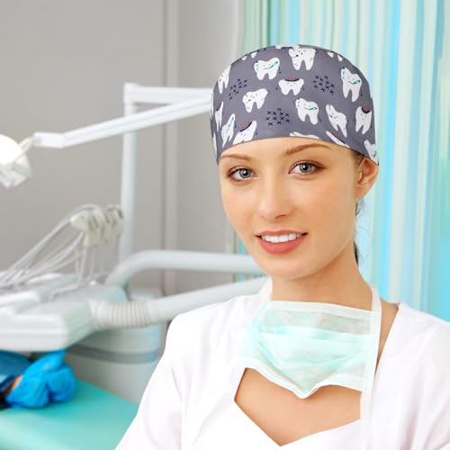 Image of Unittype 4 Pcs Nurse Caps for Women Nursing Working Caps with Button and Sweatband Adjustable Elastic Scrub Hats for Dentist
