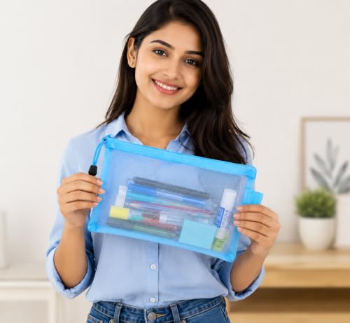 Image of TULMAN 6 Pieces Transparent Waterproof Storage Pouch Travel Organizer Mesh Bag with Zipper for Cosmetic Jewelry Makeup Pen Pencil Case (Color May Vary) (Stationery Pouch 6)