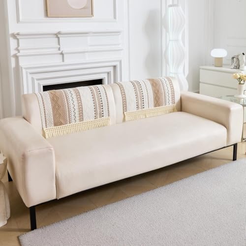 Image of HOMETHREADS Innovative European Premium Style Anti Slip Cotton Sofa Cover Mat with PVC Backing for Non-Slip Comfort (Beige, 1Pc Backrest | 70x70cm)