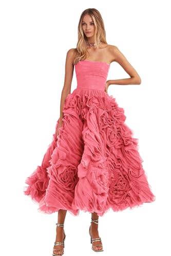 KNCERY Strapless Organza Homecoming Dresses for Teens 2025 Elegant Coral 3D Flower Prom Dress for Women Size0