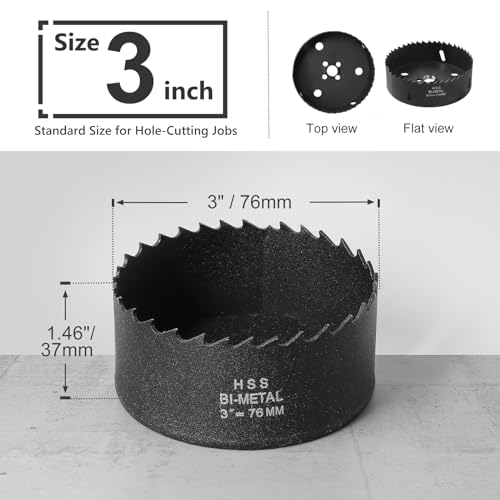 Image of 3 Inch Hole Saw with 3 /8 inch Triangle Shank Quick Change Arbor, JTemgle Bi-Metal Hole Saw Heavy Duty Hole Cutting Tool for Cornhole Boards, Recessed Lights, Wood, Plastic, Drywall & Soft Metal
