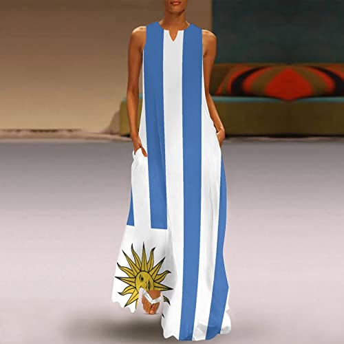 Image of TAIZIYEAH Long Dress Uruguay Flag Women's Summer Casual Loose Dress Long Dress Short Sleeve for Girls Fashion Skirts XL
