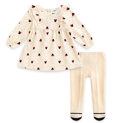 Image of Disney Minnie Mouse Baby Girls Long Sleeve Corduroy Dress with Tights 2 Piece Set for Infants