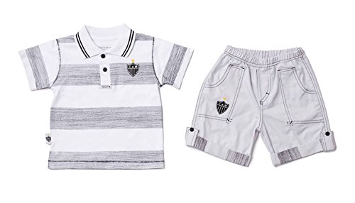Conjunto Camiseta Polo e Bermuda Atlético Mineiro, Rêve D'or Sport, Criança Unissex, Branco/Preto,