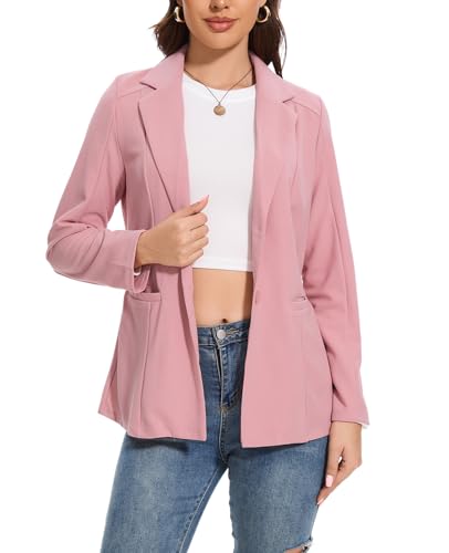 Blazer Jackets for Women Casual Open Front Lapel Work Office Button Long Sleeve Blazer with Pockets 20254