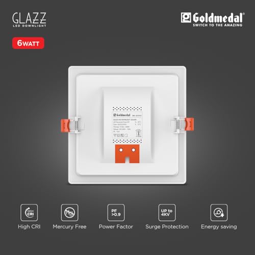 Image of Goldmedal Glazz 6W Sqaure Ceiling Light | 3-in-1 Color Changing (CCT) Recessed LED Downlight for False Ceiling | Cut-Out Size: 6.10 Inch | Suitable for Home, Hall,Room,Kitchen,Office&Shop