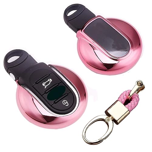 Royalfox(TM) Luxury 3 4 Buttons Soft TPU Smart Remote Key Fob case Cover for BMW Mini Cooper F54 F55 F56 F57 F60,with Keychain (Pink)