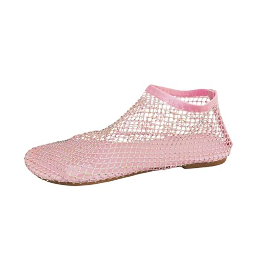 Sandales d'été femmes plates en maille creuse respirante avec strass chic