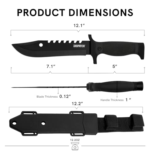 Image of Dispatch Fixed Blade Hunting Knife with Sheath, 12-inch Survival Knives for Men Tactical Bowie Knife with Non-Slip Handle for Bushcraft, Outdoor Camping