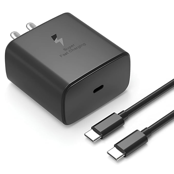 Image of Original Charger C to C Compatible with Samsung S22+ 45Watts | Black | Adapter and Cable