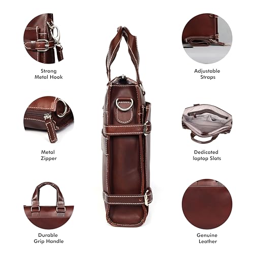leather laptop briefcase bag for men, 3 Zipper Pockets, 2 inner Compartments, 16x12x4 inches.3