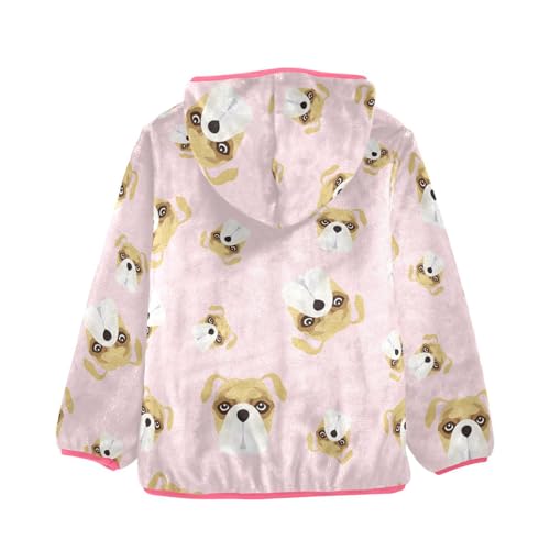 OTVEE Bulldog Dog on Pink Kids Hoodie Jacket Fall Spring Full Zip Warm Outwear Coat2