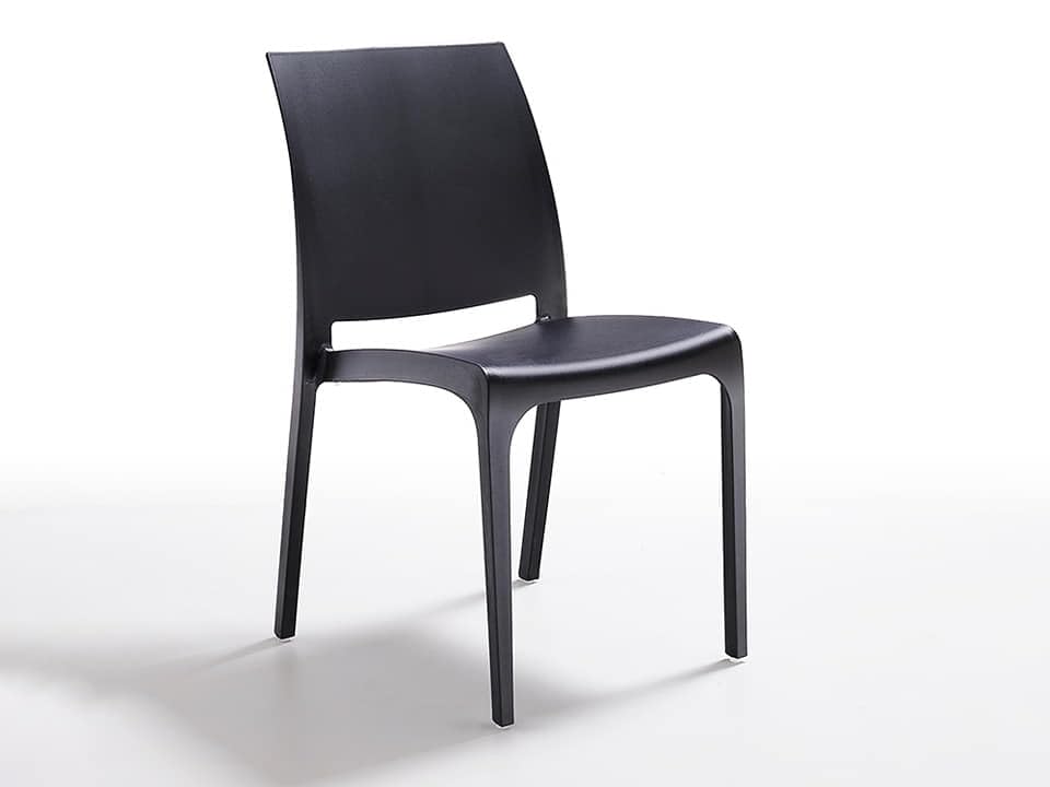 Set Sedia Moderna Volga Polipropilene Design Casa Esterno Giardino Impilabile MADE IN ITALY (1, NERO)