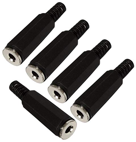 AERZETIX - C44146 - Lot de 5 Connecteurs - Jack - Fiche d'alimentation Femelle - 3.5mm - Stéréo - Droit - à souder - Couleur - Noir
