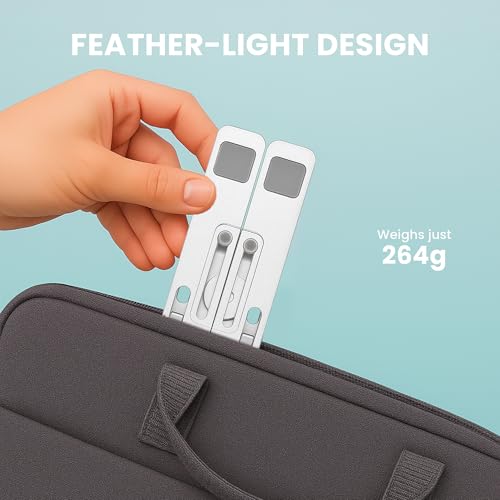 Image of SL-221, 6-Level Adjustable Foldable Aluminum and Silicone Build Laptop Stand, Multi-Size Compatible, Easy Folding for Storage Ergonomic Comfort Works with MacBook, Dell, HP & More (Silver)