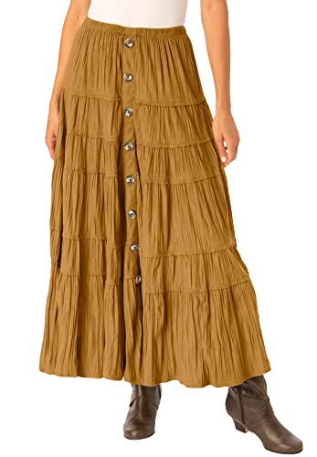 Woman Within Plus Size Button Front Moleskin Tiered Maxi Skirt (Petite Available) - 3X, Toffee