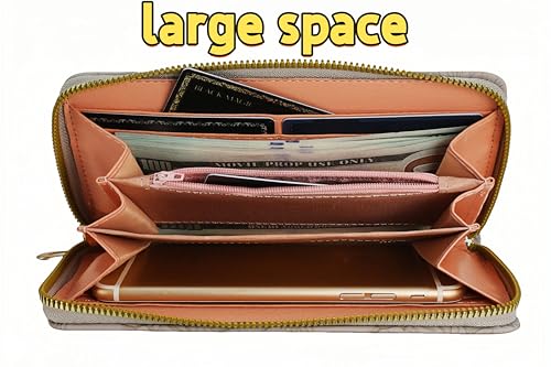 Women's floral embossed wallet with long zipper design, detachable wristband, ultra-thin large capacity phone bag, card bag, 7.67 x 3.93 inches gray4