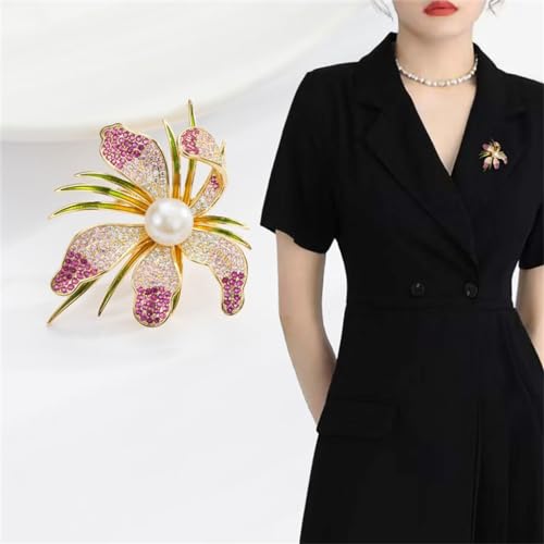 Broche orchidée en perle d'eau douce véritable pour costume