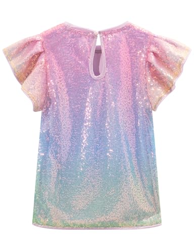 Image of Noomelfish Girls Short Sleeve Sequin Shirts Party Glitter Sparkly Tops Blouse (5-12 Years)