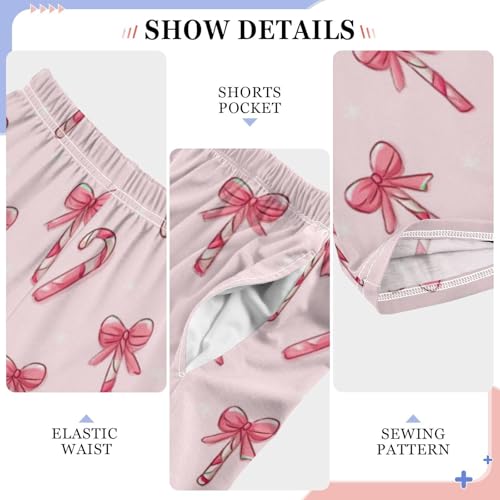 Pajama Bottoms, Pink Candy Cane Bows Pajamas Pant Sleep Long Pants Lounge Wear Sleepwear Soft Pjs4