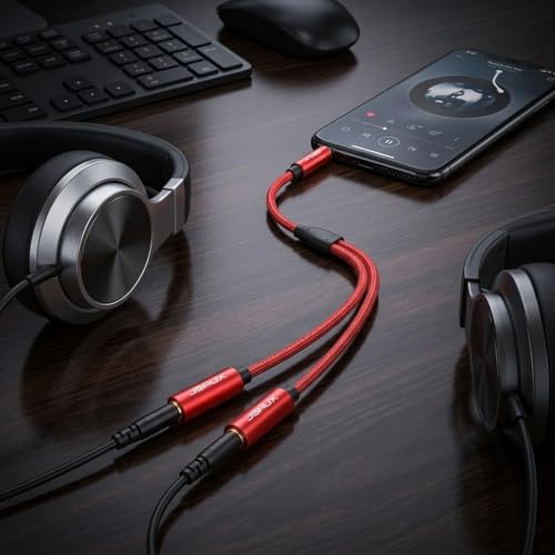Image of JSAUX 2Pcs Headphone Splitter 3.5mm, 2 Female to 1 Male Audio Stereo Y Splitter Cable, Dual Headphone Adapter Compatible with PS5, Xbox, Switch, PC Gaming Headsets, Phone, Tablet, Laptop and More-Red