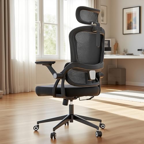 Image of Monhey Ergonomic Office Desk Chair, 90-125 Tilt Back Home Desk Chair with 360 Swivel & Mute Wheels, High Back Mesh Computer Chair for Adults with Lumbar Support, 330 LBS Capacity(05Black)