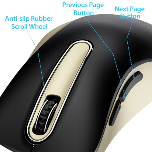 Image of memzuoix 2.4G Wireless Mouse, 1400 DPI Computer Mice with USB Receiver, Portable Wireless USB Battery Powered Cordless Mouse for Laptop, PC, Desktop, 5 Buttons (Black Gold)