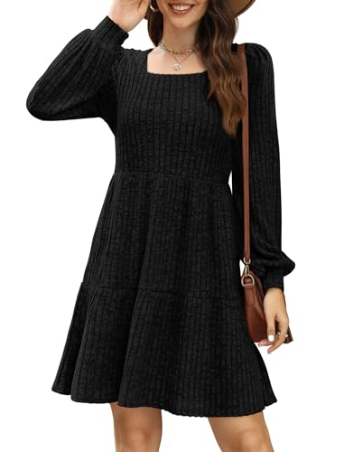 Image of Sampeel Womens Square Neck Long Sleeve Fall Dresses Casual Babydoll Sweater Dress