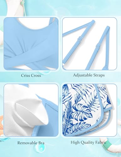 Image of Girls Swimsuit 3 Piece Bathing Suit Criss Cross Bikini Set Girls' Swimwear with Shorts 7-16T