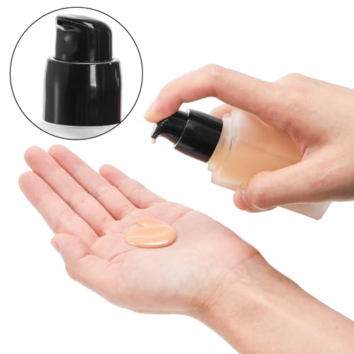 Bekith 12 Pack 1oz/30ml Empty Foundation Bottle, Frosted Glass Pump Bottles for Lotion Liquid Cream, Foundation Sample Bottle Cosmetic Travel Container with 3pcs Funnels and 3pcs Droppers3