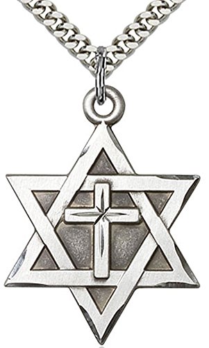 Heartland Mens Sterling Silver Star of David with Cross + USA Made + Choose Chain